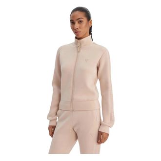 Guess Zip-throughs, female, Beige, Size: XS High-Neck Zip-Up Sweatshirt