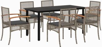 vidaXL Vidaxl - Set Comedor Jard&iacute;n 7 Pzas Y Cojines Rat&aacute;n Sint&eacute;tico Gris