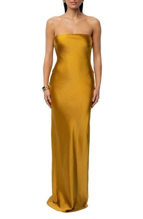 JLUXLABEL Regal Rising Corset Back Strapless Satin Gown in Gold at Nordstrom, Size X-Small