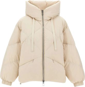 Duno Cream Diamond Quilted Hooded Oversized Down Jacket