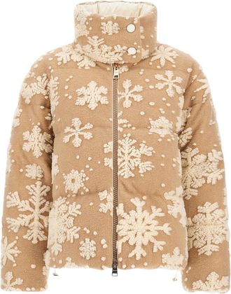 Herno Short Brown Padded Jacket with Snowflake Jacquard Design