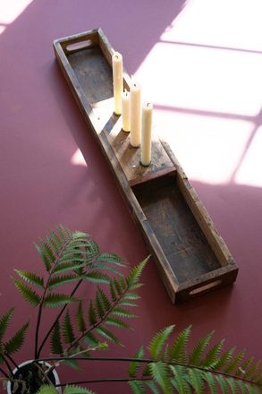 Kalalou Recycled Wooden Tray With Four Candle Holders