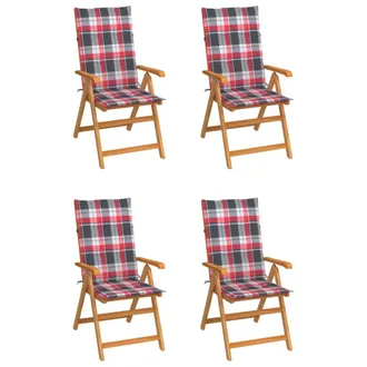 vidaXL Vidaxl - Sillas De Jard&iacute;n 4 Uds Madera Maciza Teca Cojines Cuadros Rojos