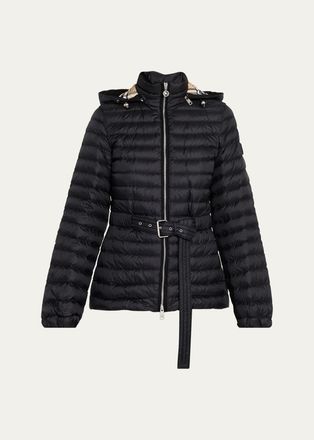 Burberry Amberley Belted Nylon Puffer Jacket with Detachable Collar