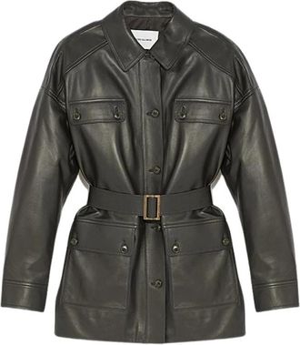 Yves Salomon Saharienne Jas - Dames - Leren en Su&egrave;de Jassen - Zwart - M - Leer - Jassen
