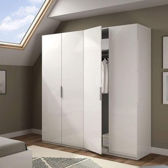 Max 180cm Wide Satin White Wardrobe 4 Door Storage Unit