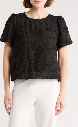 Adrianna Papell Textured Puff Sleeve Top in Black at Nordstrom Rack, Size X-Small