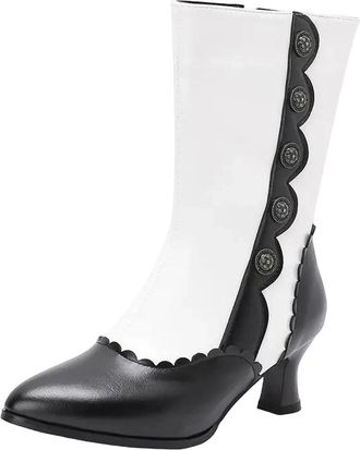 Generic Womens Designer Mid Calf Boots Pointed Toe High Strange Heel With Side Zipper Rivets And Mixed Color Pattern