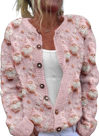 Generic Christmas Cardigan for Women Ugly Funny Xmas Vibes Holiday Tops Casual Long Sleeve Fall Winter Button Down Knit Sweater