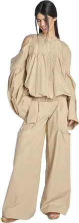 JEJIA Broeken, Dames, Beige, M, Wide Broeken