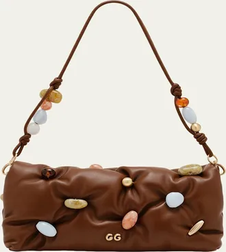 Cult Gaia Amalia Acrylic Bead-Embellished Leather Clutch Bag