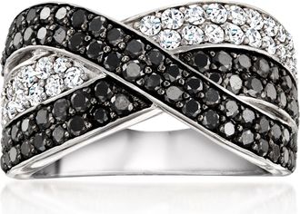 Ross-Simons Black and White Diamond Crisscross Ring in Sterling Silver