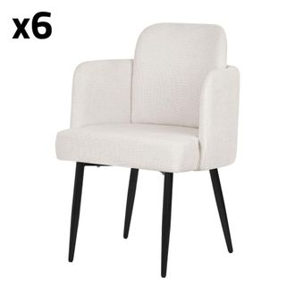 ML Design Set de 6 Sillas de comedor funda tela beige respaldo y reposabrazos