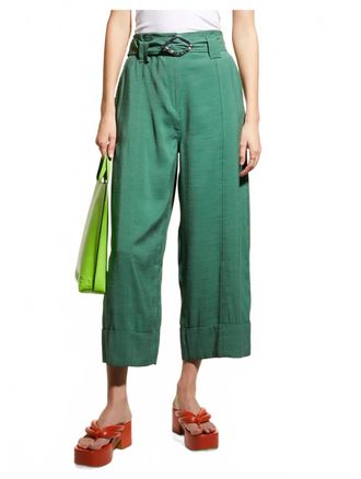Ganni Cropped High Waist Pants In Myrtle Green