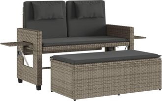 vidaXL Sill&oacute;n Reclinable De Jard&iacute;n Con Cojines Rat&aacute;n Sint&eacute;tico Gris Vidaxl