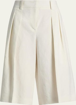 Michael Kors Pleated Knee-Length Linen Shorts