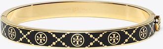 Tory Burch Womens Icon T Monogram Hinge Bracelet in Gold/Black, size M
