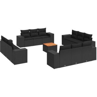 vidaXL Set De Sof&aacute;s De Jard&iacute;n Y Cojines 13 Pzas Rat&aacute;n Sint&eacute;tico Negro Vidaxl