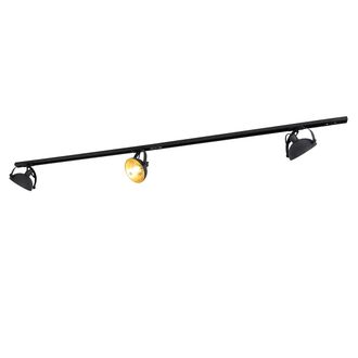 QAZQA Qazqa Moderno Sistema De Riel Monof&aacute;sico Con 3 Focos Negros Ajustables - Magnax Acero Alargada Adecuado Para Led Max. 3 X 40 Watt
