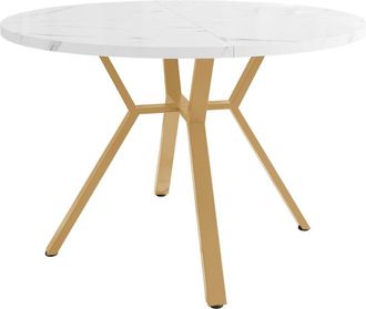 Urban Meuble Mesa de comedor redonda efecto m&aacute;rmol blanco y metal dorado