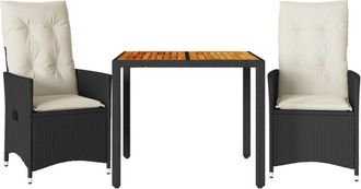 vidaXL Mesa Y Sillas Con Cojines 3 Pzas Rat&aacute;n Sint&eacute;tico Y Acacia Negro Vidaxl