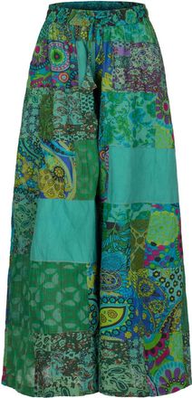 Wicked Dragon Waterlily Wide Leg Patchwork Trousers with Pockets (Petrol Green, XXL)