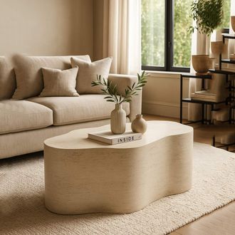 Dmora Mesa De Centro Sefrou, Ideal Para Interior/exterior, Efecto Piedra, Forma De Nube, Estante Blanco, 62x48x100h Cm Blanco Crema