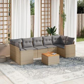 vidaXL Juego De Sof&aacute;s Jard&iacute;n Con Cojines Beige Mezcla 8 Pzas Rat&aacute;n Pe Vidaxl