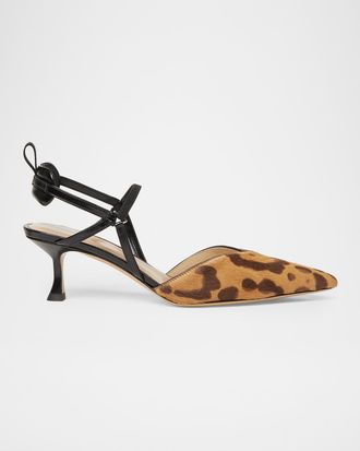 Fendi Very Colibri 55MM Leopard-Print Calf Hair Slingback Pumps