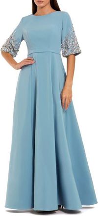 Mac Duggal Womens 3/4 Sleeve Crepe Gown With Sleeve Embellishments in French Blue at Nordstrom, Size 14