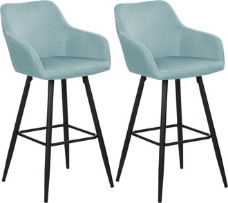 Beliani Conjunto De 2 Sillas De Bar De Estilo Moderno En Color Azul Claro Fabricadas En Terciopelo Con Patas De Metal Casmalia