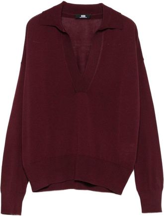 Alpha Studio Refined Bordeaux V-Neck Sweater With Polo Collar