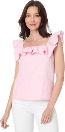 Lilly Pulitzer Womens Lilly Pulitzer Zoya Top Pink Jacquard Ruffle Trim Square Neck GBO832
