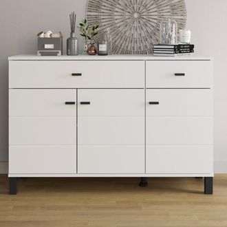 Dmora Aparador Jerico, Alacena 2 Cajones, 3 Estantes, Puertas Batientes, Correderas, 116x35x78h Cm Blanco Mate
