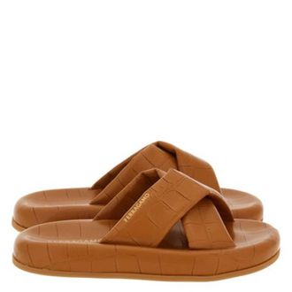 Ferragamo Dasie Croc-Embossed Cross-Strap Slide Sandals, Size 7
