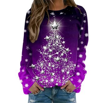 Generic Womens Christmas Jumpers Xmas Tree Print Ladies Tops Funny Christmas Jumpers for Women UK Classic Long Sleeve Crew Neck Sweatshirt Xmas Pullover Winte