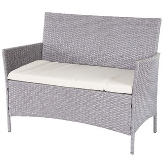Hhg [nunca Usado] Banco De Jard&iacute;n Halden Poly Rattan, Asiento De Banco, Gris, Cojines Crema