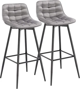 Woltu 2pcs Sgabelli Da Bar Stile Industriale Alta Sedia Cucina Velluto Metallo Grigio Chiaro - Woltu