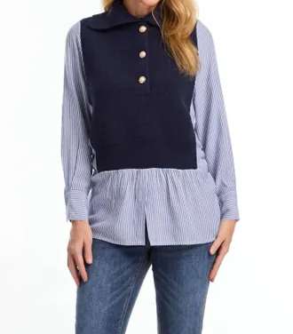 FDJ Mixed Media Sweater In Navy