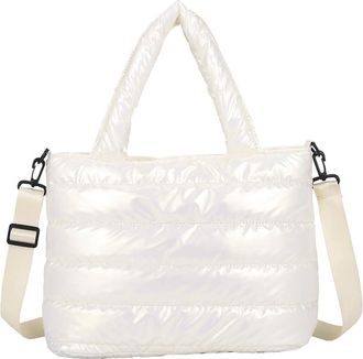 Generic Vintage Nylon Handbag Women Solid Color Embroidery Thread Top-handle Handbag Leisure Travel Shopping (White)