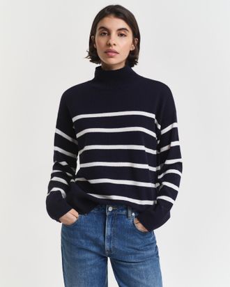 GANT Women Striped Superfine Lambswool Turtleneck Sweater (XXXL) EVENING BLUE