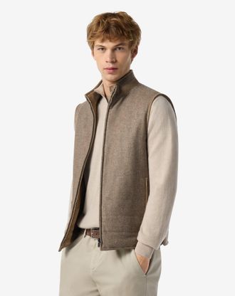 Corneliani Brown micropatterned wool and cashmere waistcoat