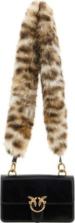 Pinko Pinko - Leren Schoudertas met Kunstbont Riem - Dames - Tassen - Zwart - Maat: ONE Size Leer