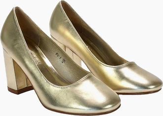 XY London Womens XY London Womens/Ladies Esme Metallic Round Toe Mid Block Heel Court Shoes - Gold - Size: 8