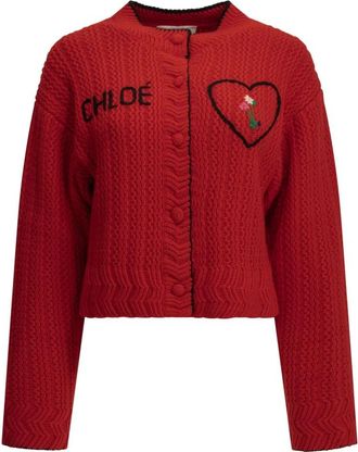 Chlo&eacute; Geborduurd Hart Vest - Dames - Vesten - Rood - M - Wol - Truien & Vesten