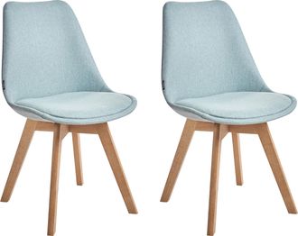 Beliani Conjunto De 2 Sillas De Comedor De Poli&eacute;ster Verde Claro Madera Clara Dakota Ii