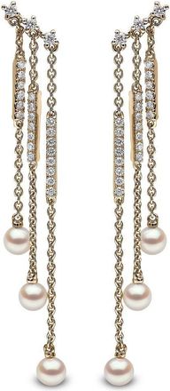 Yoko London 18kt yellow gold Sleek Akoya pearl and diamond earrings - women - Diamond/18kt Yellow Gold/Akoya Pearl - One Size