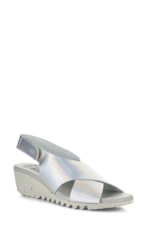 FLY London Orfy Slingback Wedge Sandal in Silver at Nordstrom, Size 10-10.5Us