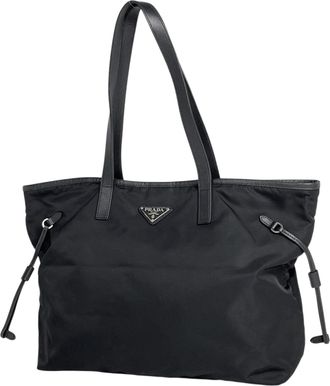Prada Black Nylon Leather Tote Bag (Pre-Owned)