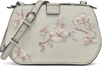 Calvin Klein Women Audrey Triple Compartment Crossbody Three Bag, Cream Floral Embossing, One Size
